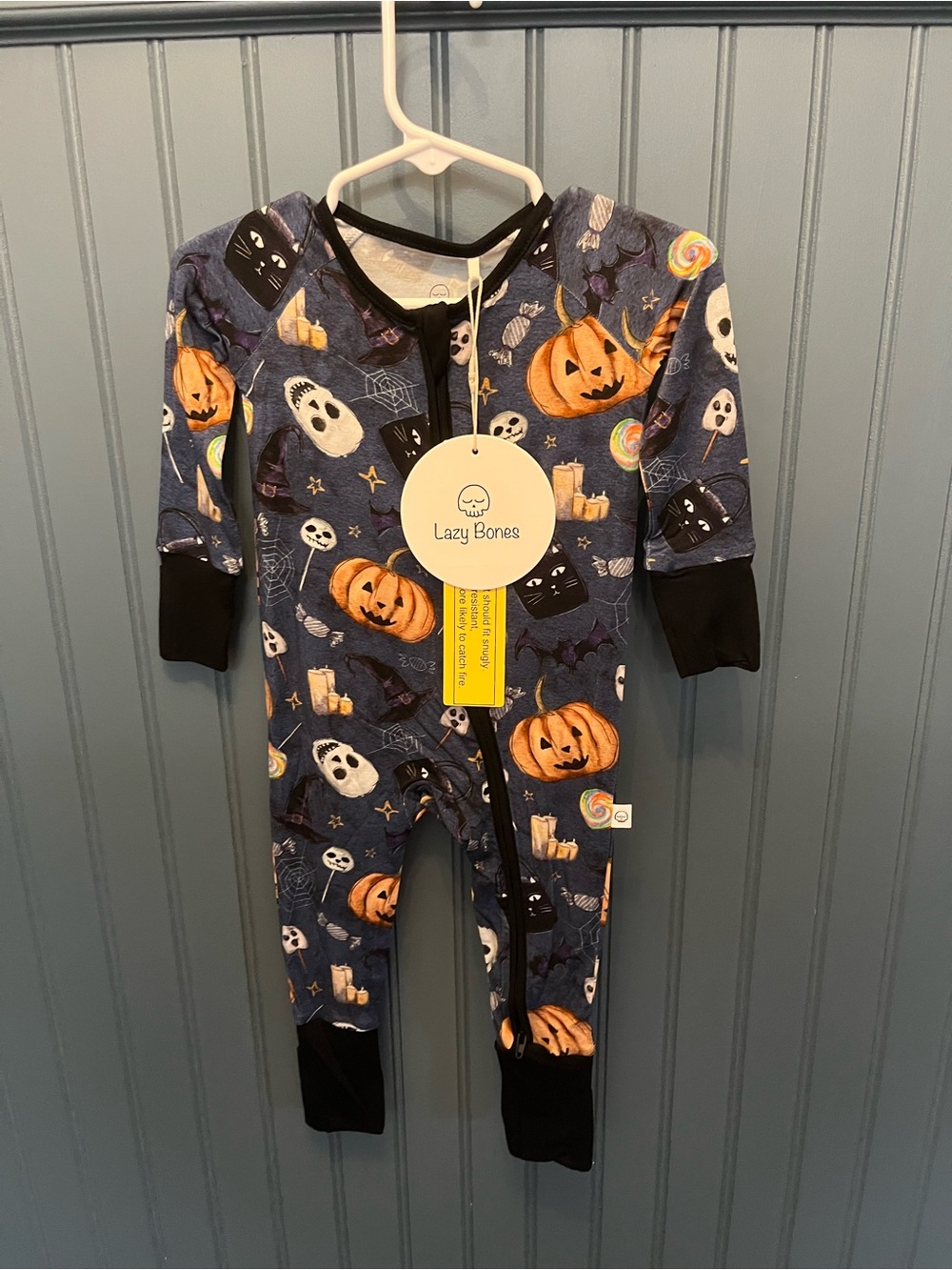 Lazy Bones Navy Halloween Pumpkin One-Piece Pajama